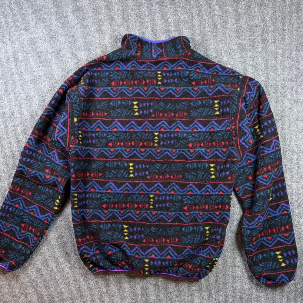Columbia Aztec Geometric Vintage 90s Made in USA T Snap Fleece Pullover M Black